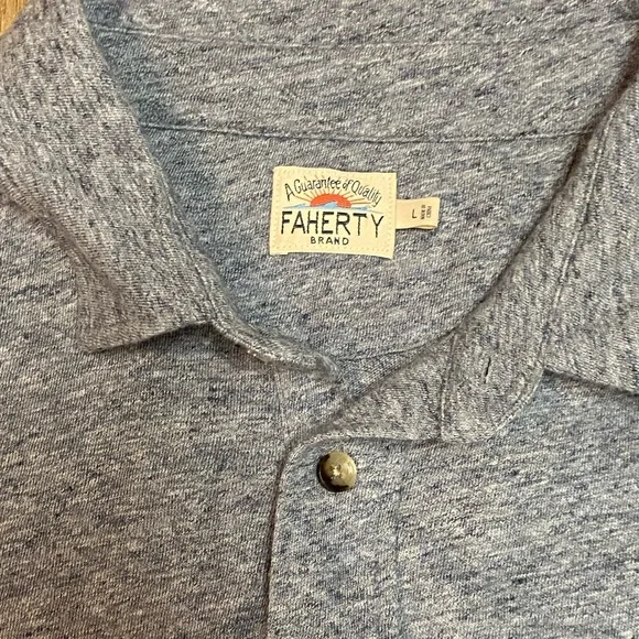FAHERTY LONG SLEEVE POLO 100% ORGANIC COTTON HEATHER GRAY MENS SZ L